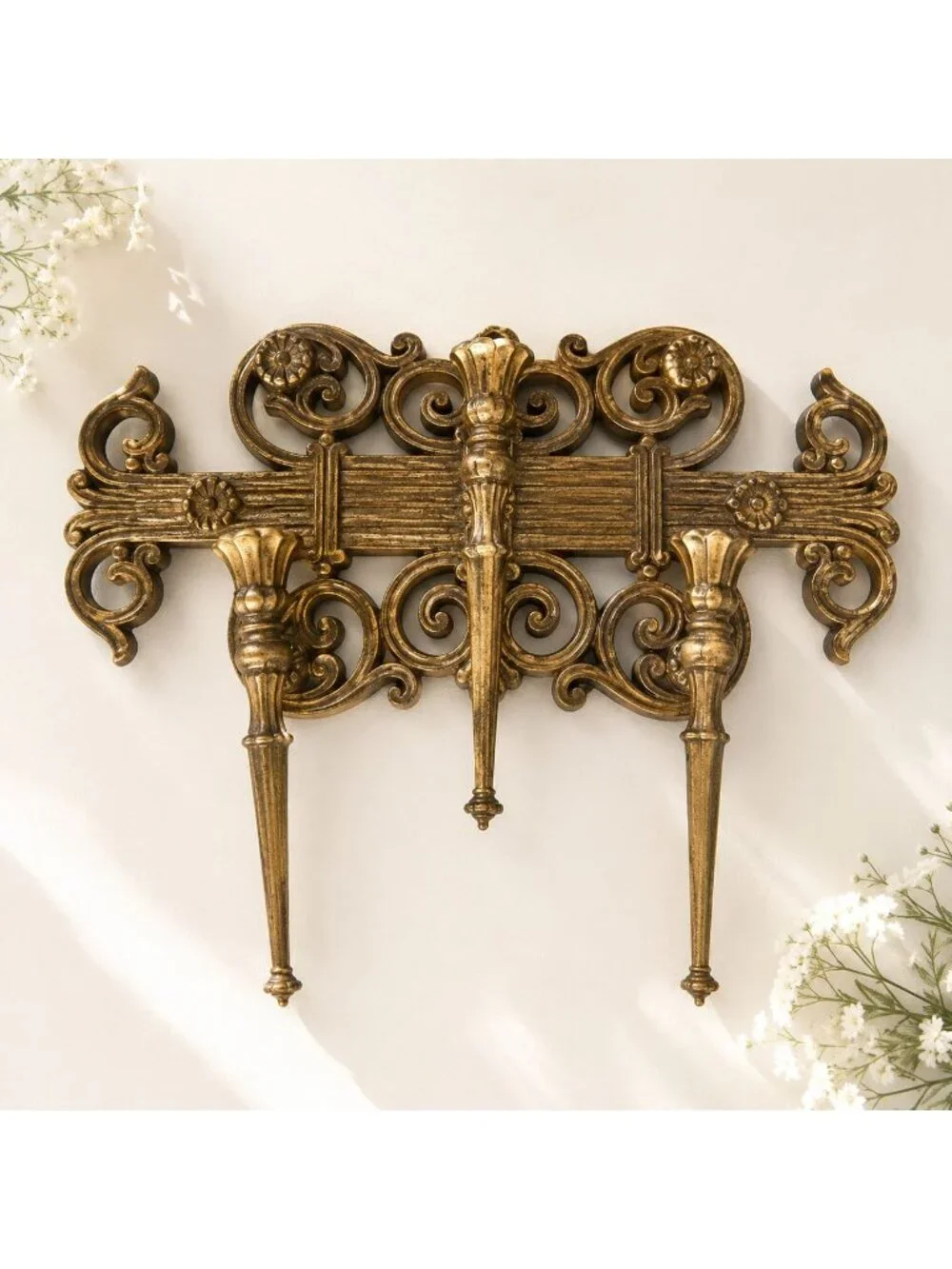 Vintage Homco Sconce Wall Decor 3 Arm Candelabra Regency Gold 70s Candle Holder